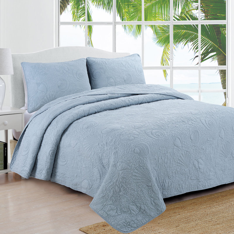 Estate Seaside Quilt Set, Full/Queen Quilt + 2 Queen Shams, Dusty Blue