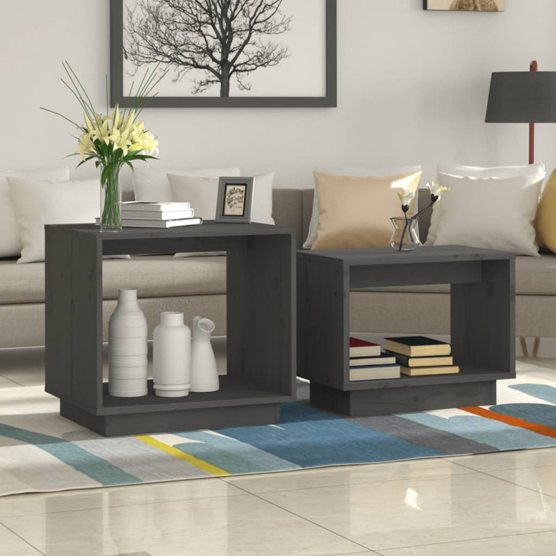 Ebern Designs Nesting Coffee Tables 2 Pcs Solid Wood Pine, Grey