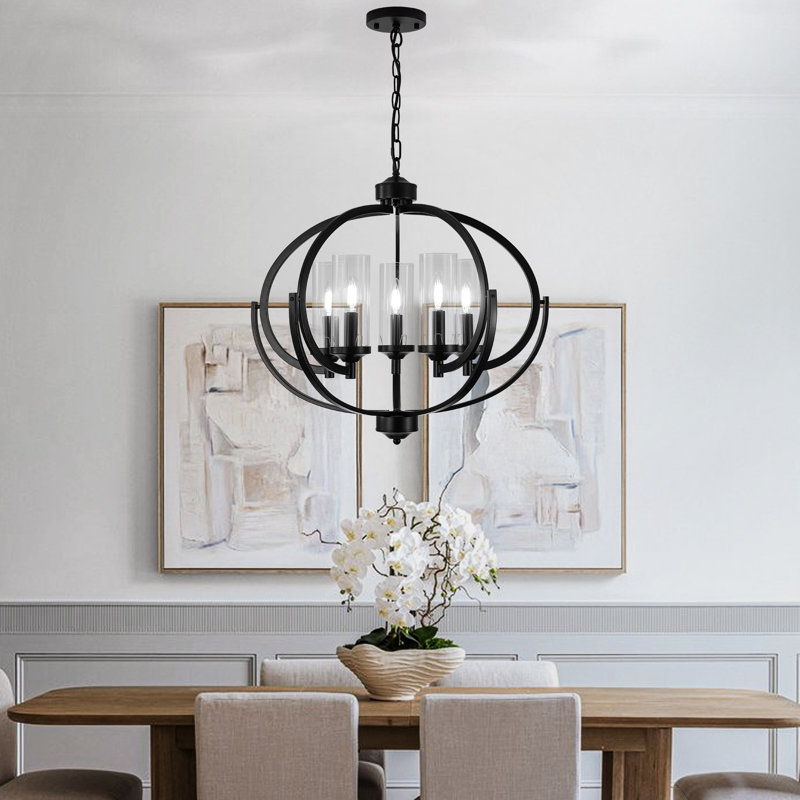 Lustre circulaire en verre 5 lumières, Noir