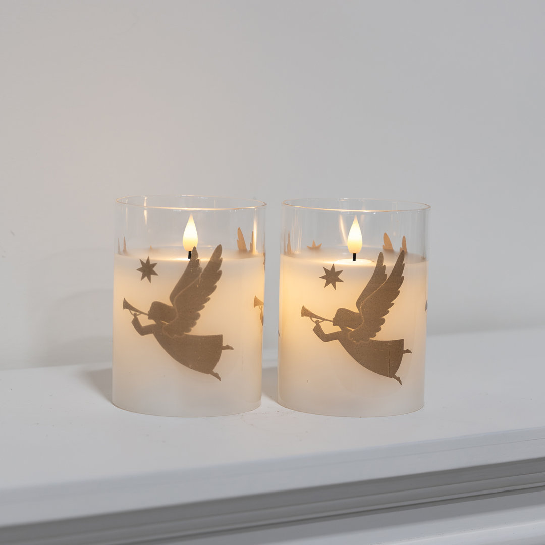 Battery Operated LED Glass Candles with 3D Wick Flame, Angels - 2 Piece (Set of 2) The Holiday Aisle®