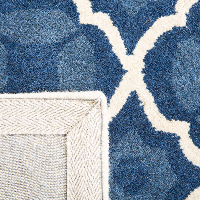 Tapis bleu / ivoire en laine / coton / latex touffeté à la main Carolene, Rectangle 2 pi x 3 pi