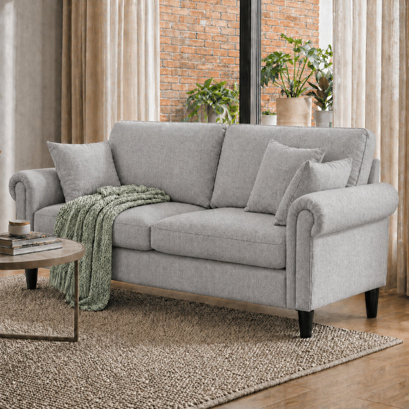 Canapé rembourré, Gris, H 34,6 po x l 69 po x P 30,3 po