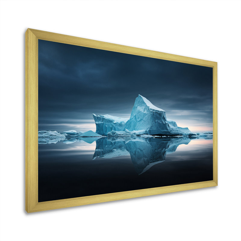 Réflexions de cristal d'iceberg bleues et noires, H 16 po x l 32 po x P 1 po, Cadre doré simple