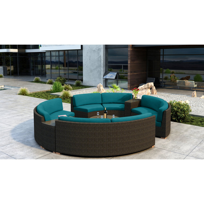 Glen Ellyn 8 - Person Patio Conversation Set with Cushions, Spectrum Peacock Sunbrella® Plainweave