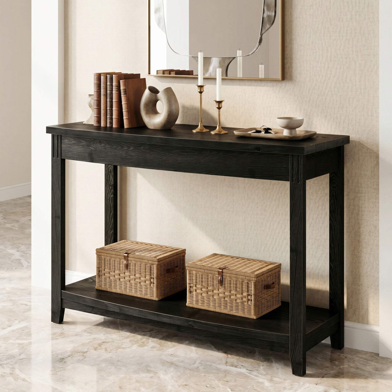Console en bois massif de 41,3 po de largeur avec tablette de rangement inférieure, table de vestibule rustique pour le salon et le couloir