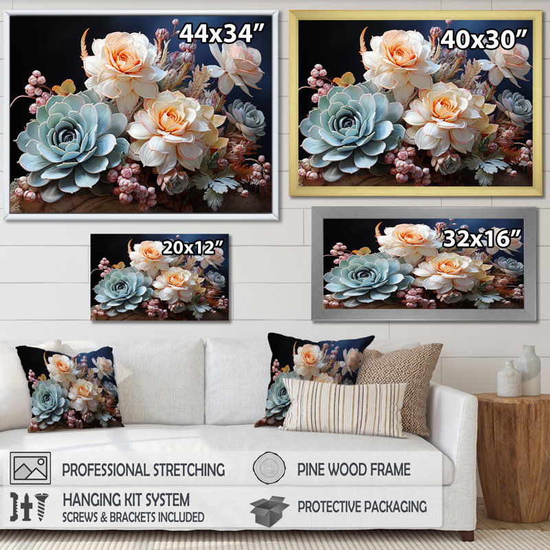 «Succulent Farmhouse Still Life II», reproduction sur toile, Cadre naturel flottant, H 34 po x l 44 po x P 1,5 po