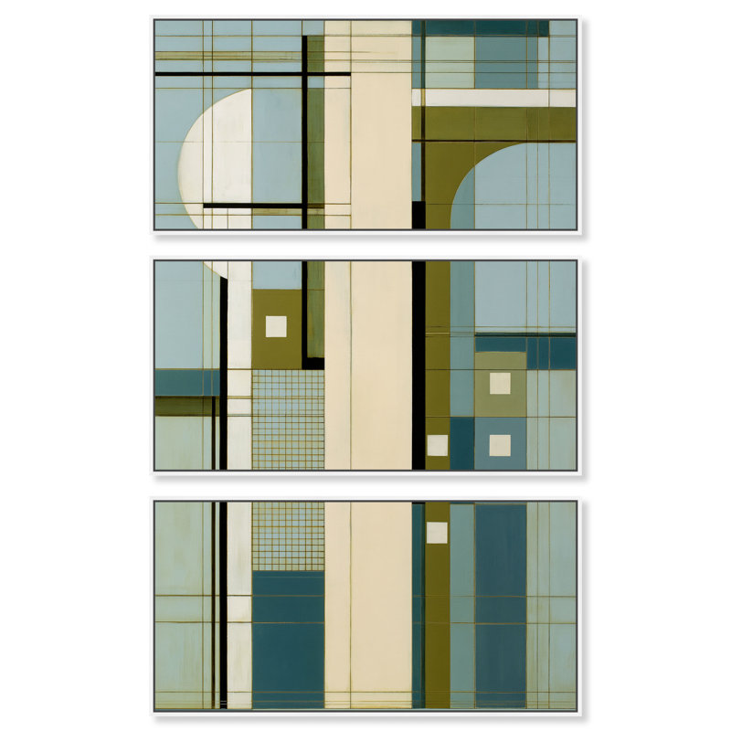 Ensemble de décoration murale de bureau « Plan vertical II » avec toile encadrée, par Art Remedy, cadre blanc, 40 x 20