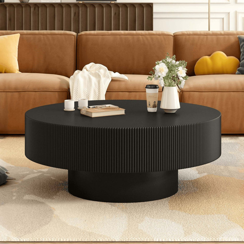 Table basse ronde avec plateau épais de 6,8 po, Noir