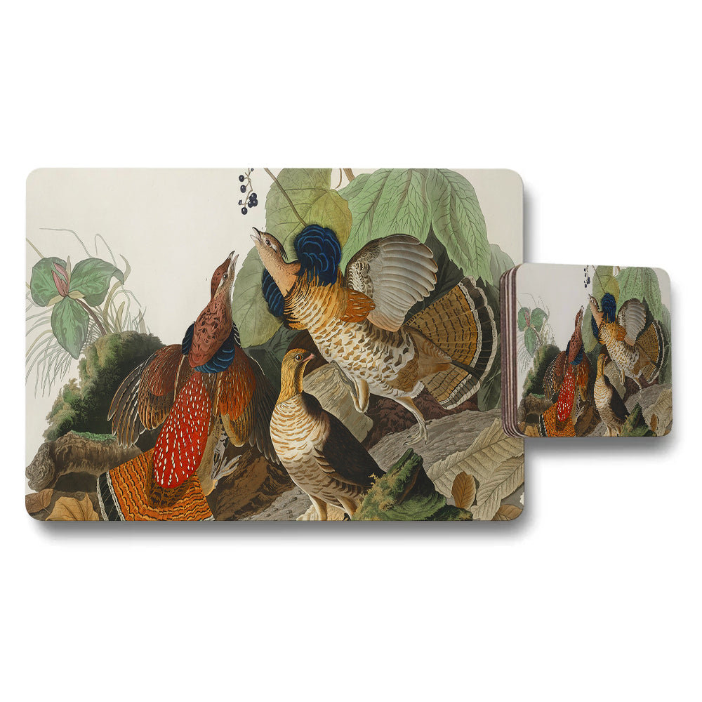 Birds On Branches Placemats And Coasters Set With Vintage Artwork
