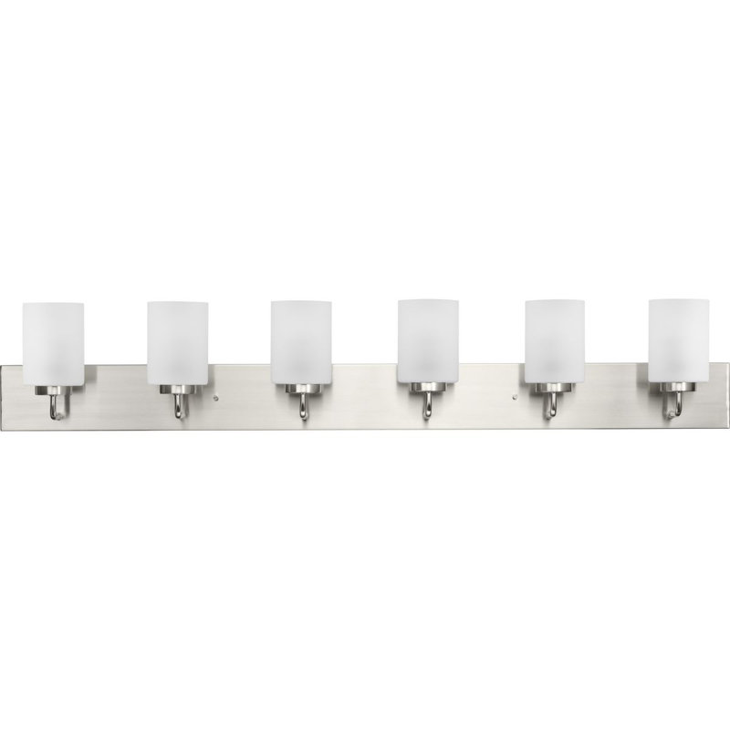 6-Light Brushed Nickel Vanity Light with Etched Glass Shades, Brushed Nickel