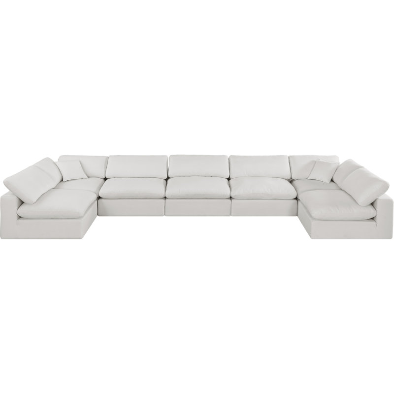 Hulen Upholstered U-Shaped Sectional Reversible, Cream Linen Textured Fabric