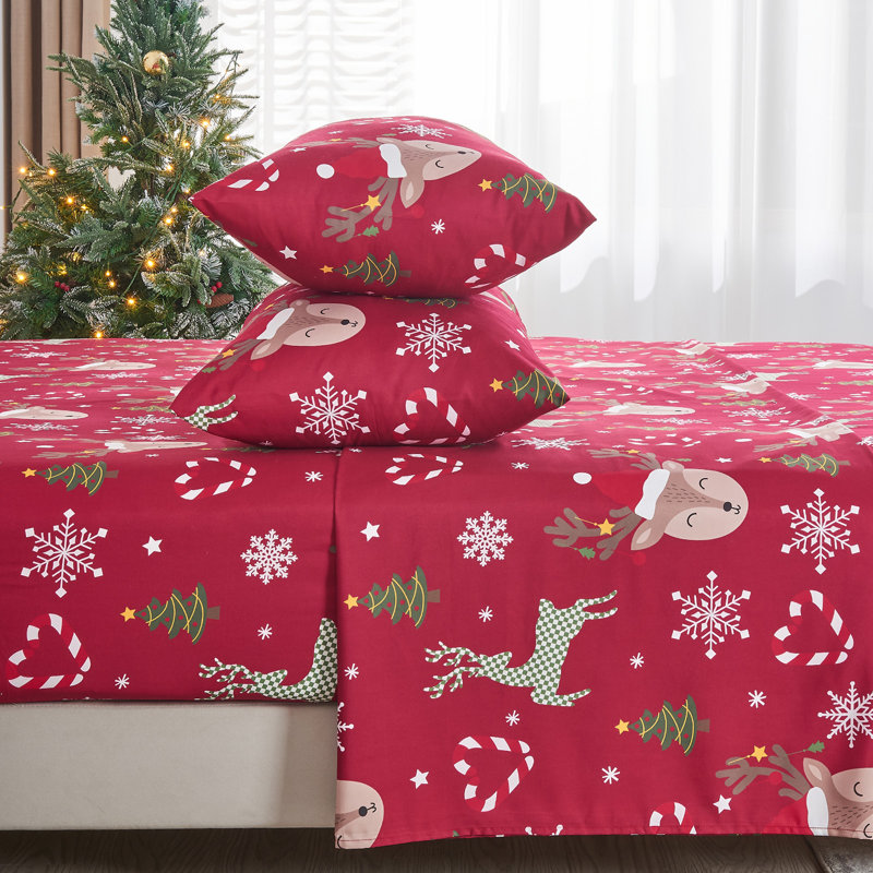 Ensemble de draps 4 po Gogreen, Ensemble de draps pour lit double avec 2 taies d'o, 01-wapiti de Noël