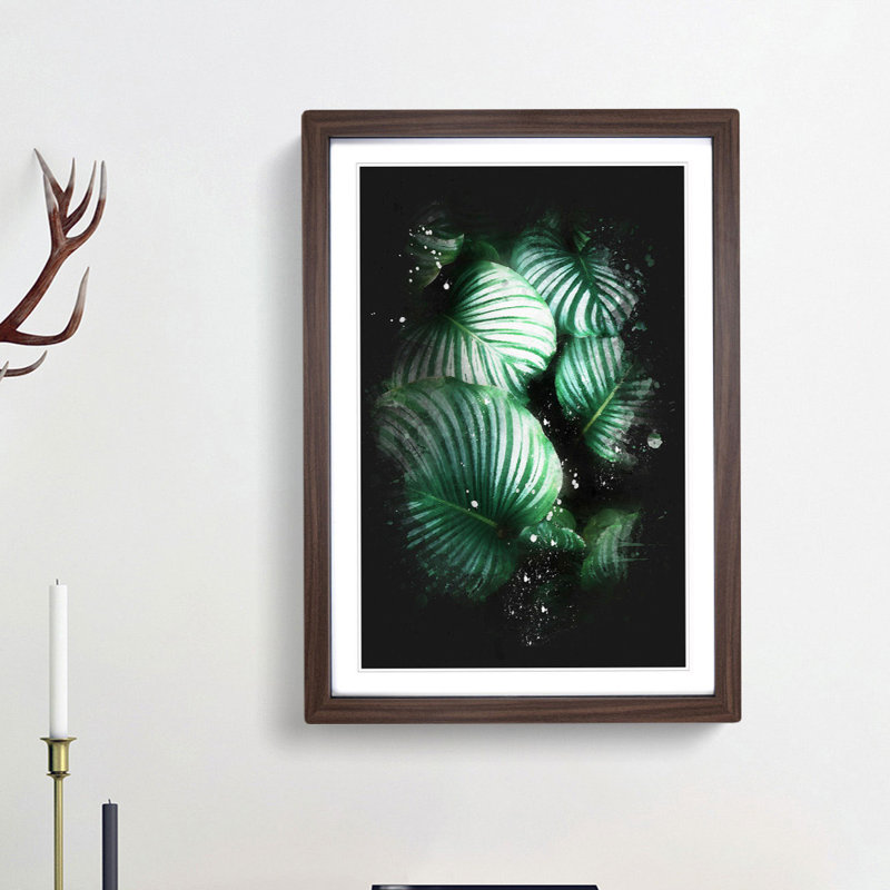 Gathered Green Plant Leaves - Framed Print, 33cm H x 24cm W x 2cm D, Walnut Framed