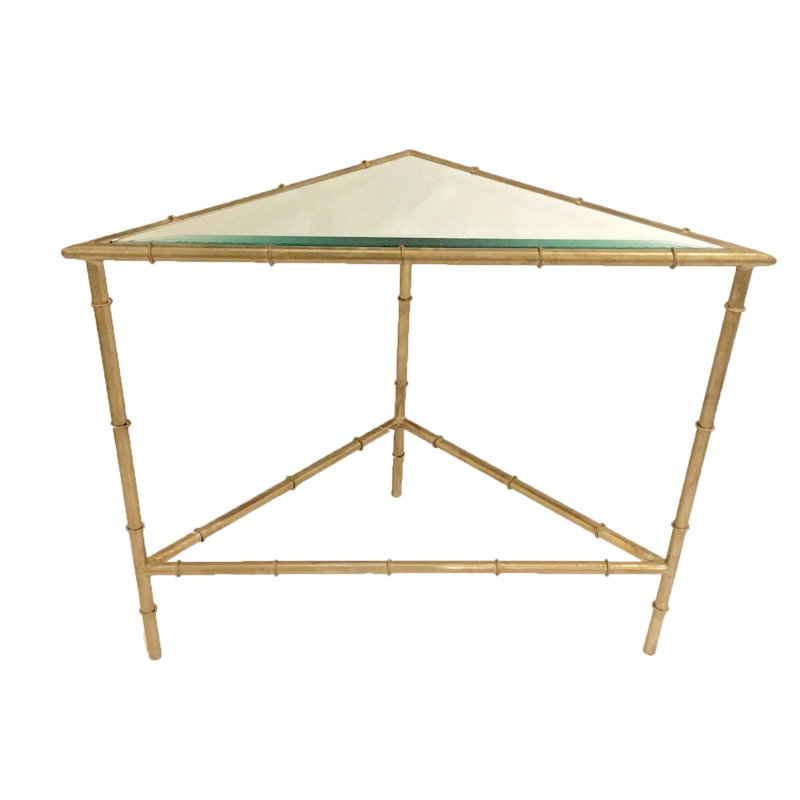Mirrored Glass Top End Table, Champagne Silver