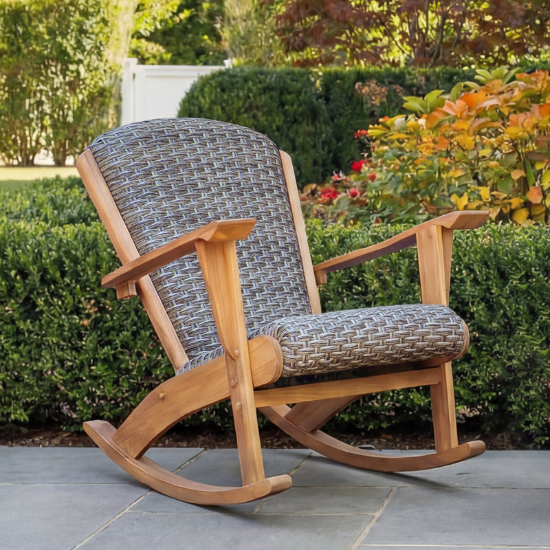 Chaise berçante d'extérieur en teck avec osier Hampstead