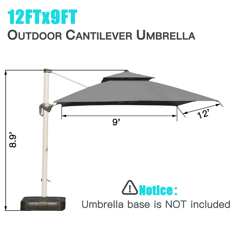 Parasol en porte-à-faux Deraway, 12ft x 9ft, Gris