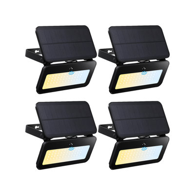 3Cct Solar Flood Lights With Motion Sensor, Dimmable, Adjustable Head, Ip65 Waterproof, Black