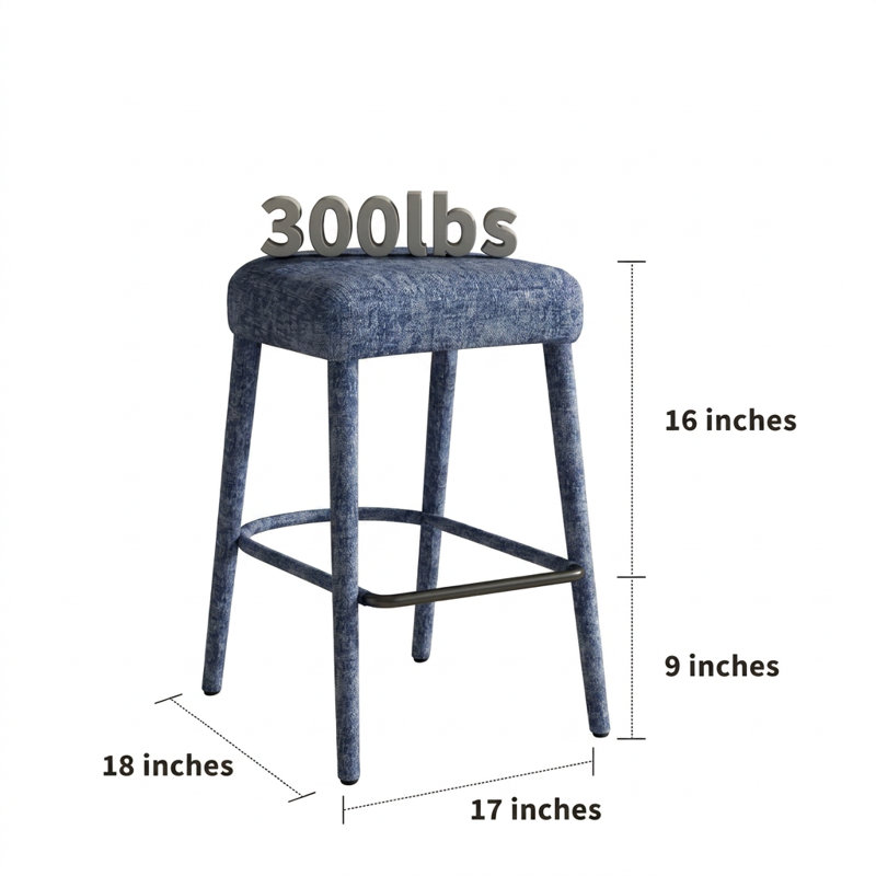 Tabouret de bar moderne rembourré en tissu avec siège rembourré et repose-pieds - Ensemble de 2 tabourets à hauteur de comptoir peu encombrants pour îlots et bars
