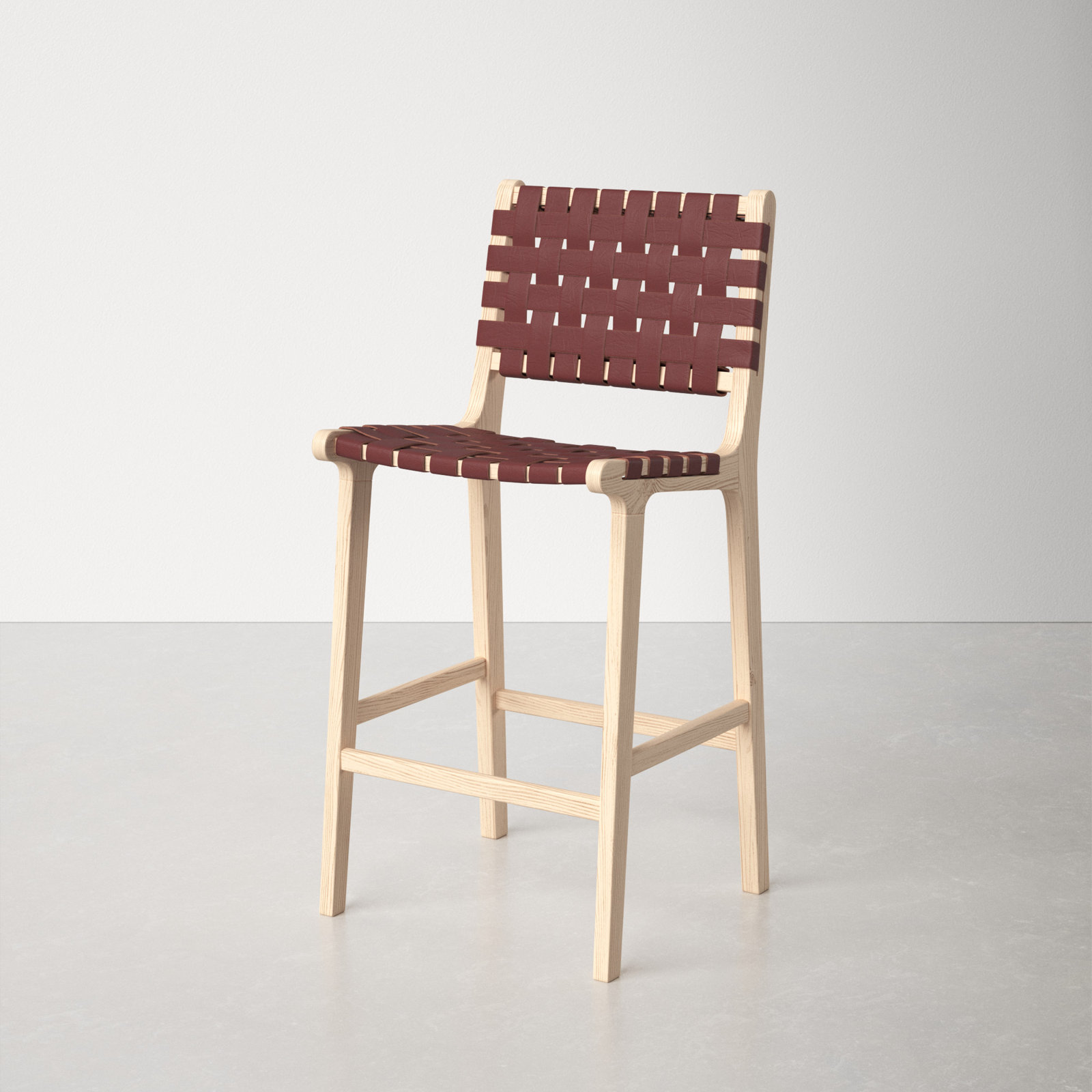 Alston Leather Bar and Counter Stool, Cognac Leather/Natural Unfinished Frame, Counter Stool (27.16" Seat Height)