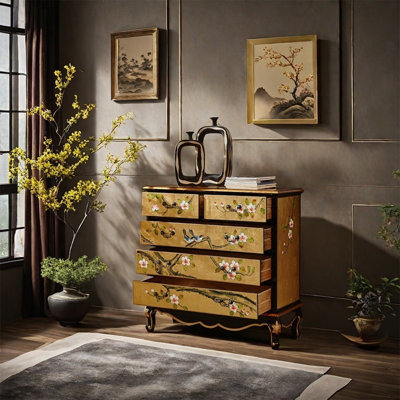 Five Drawer Storage Cabinet with Birch Wood Frame