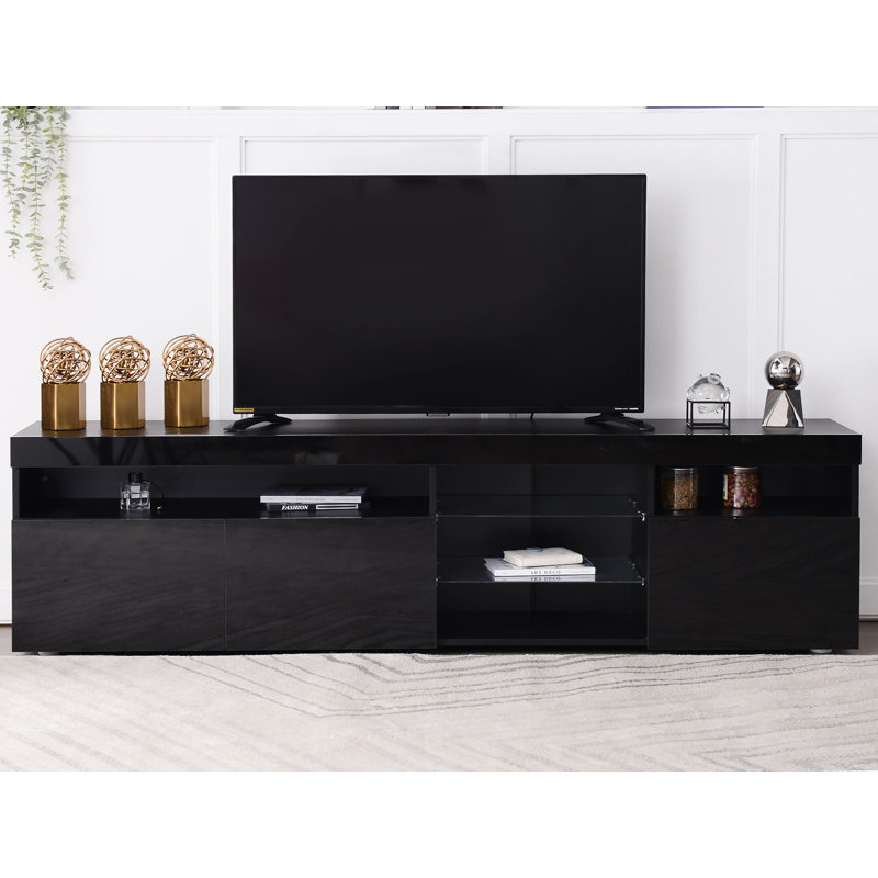 Meuble télé avec compartiments de rangement ouverts, Noir