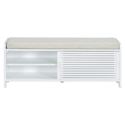 Banc à chaussures avec rangement et coussin, banc de rangement à volets vieillis avec charme rétro pour le salon, entrée (blanc)