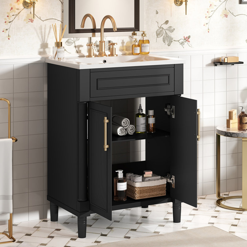 24" Bathroom Vanity With Integrated Ceramic Sink