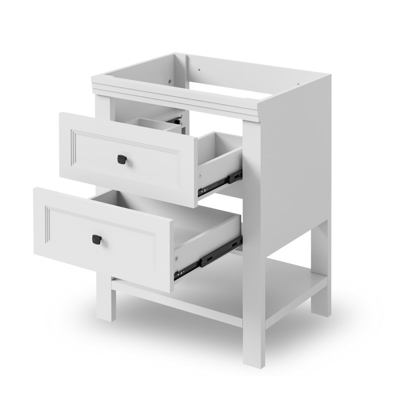 Base de meuble-lavabo simple 24 po seulement, 2 tiroirs lisses, lavabo non inclus, Blanc