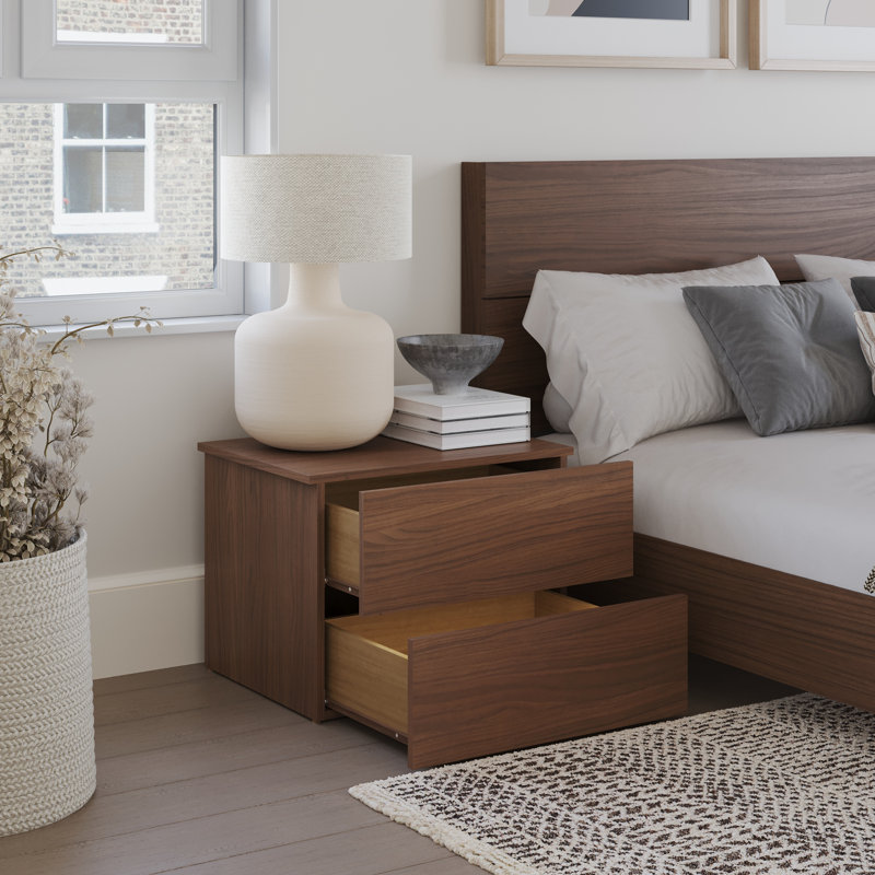 Ensemble de chambre à coucher avec lit plateforme 3 pièces Milo, Grand, Noyer