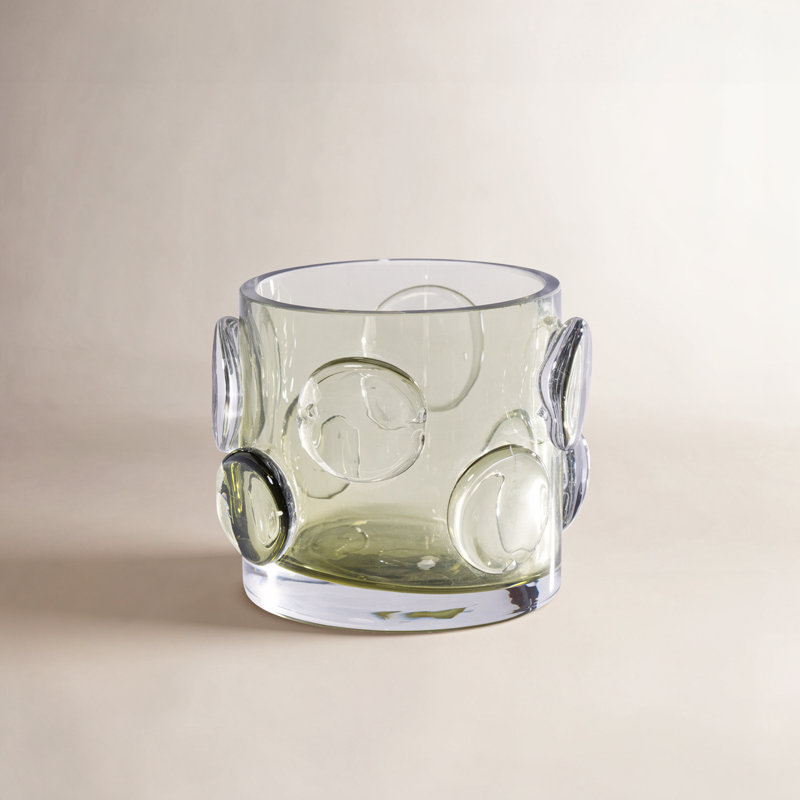 Porte-bougie en verre Perrin, H 4 po x l 4,25 po x P 4,25 po, Vert olive