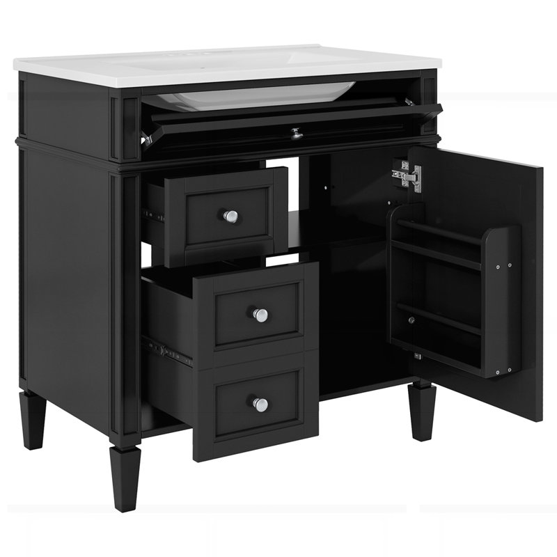 Modern Bathroom Storage Cabinet with Top Sink and a Tip-out Drawer