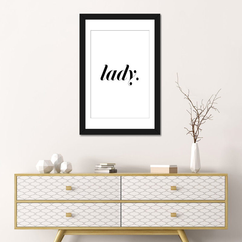 « lady blanc », art textuel sur toile, Papier d'art encadré noir, H 32 po x l 24 po x P 1 po, Blanc