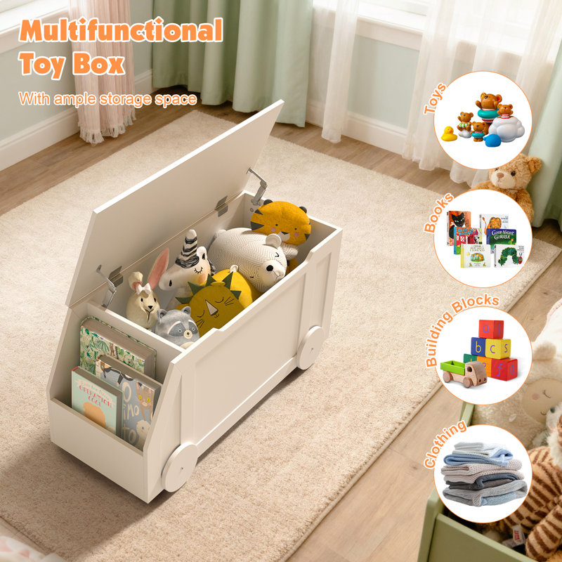 Kids Toy Storage Bench,Toy Chest, Storage Box, Kids Toy Storage Box With Flip-Tip Lid & Wheels For Boys Girls Bedroom, Kindergarten