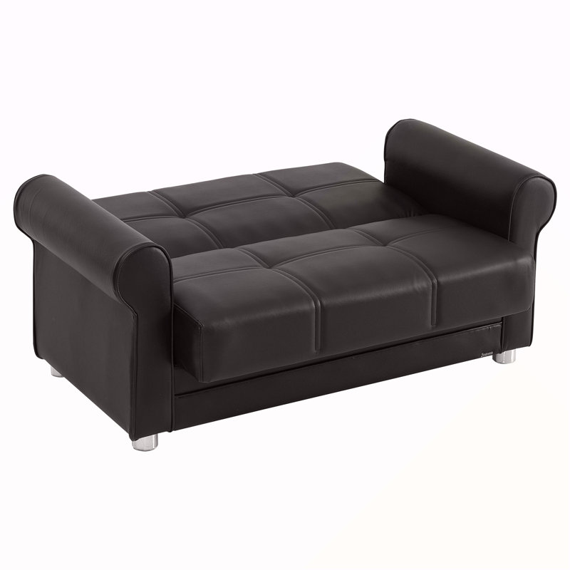 Causeuse convertible rembourrée avec rangement, parfaite pour les petits espaces et une utilisation multifonctionnelle, similicuir noir