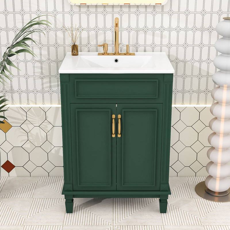 Meuble-lavabo moderne avec lavabo - panneau de fibres à densité moyenne durable et structure en bois, Vert