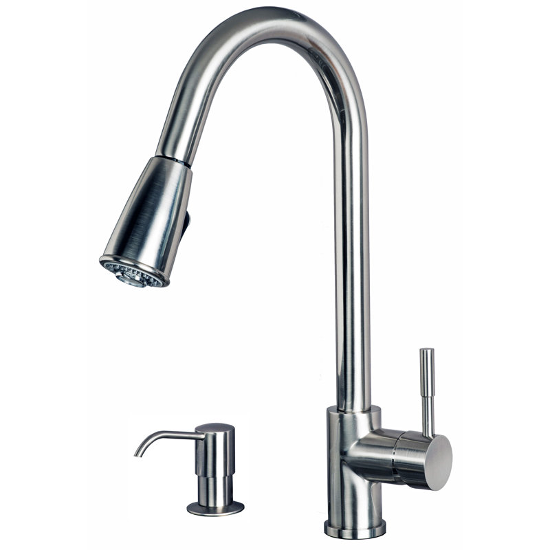 Laguna Brass Pull Down Kitchen Faucet with Soap Dispenser, Stainless Steel
