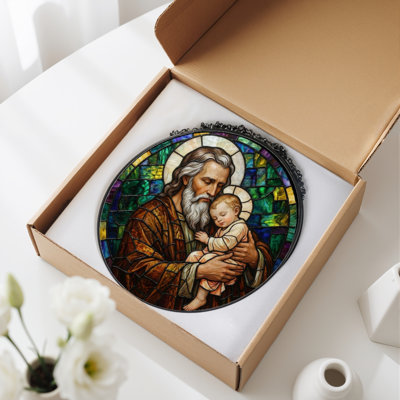 Saint Joseph Stained Glass Window Panel，12"H