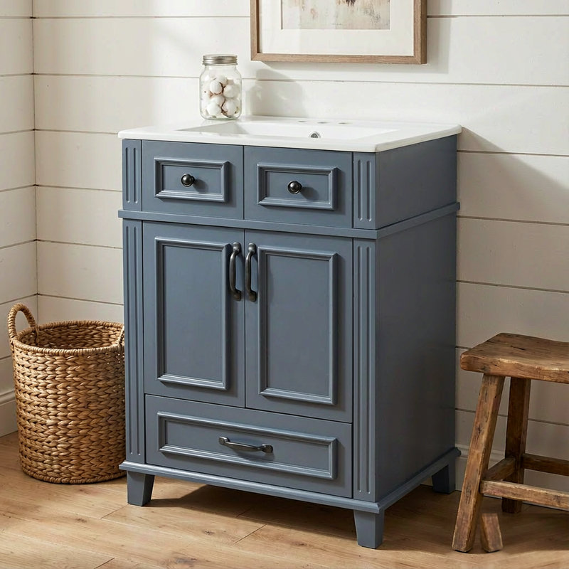 Freestanding Standard Free Standing Single Double Single Vanity Bathroom Vanity With Ceramic Top
