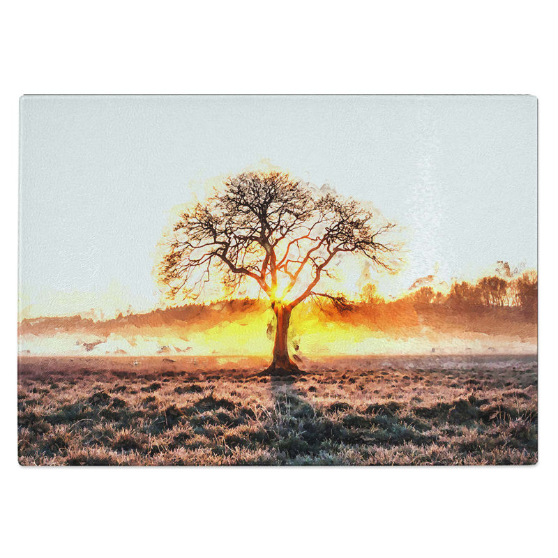 Tempered Glass Sunlight Through the Oak Tree Chopping Board, 39 cm W x 28.5 cm L