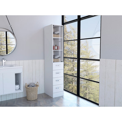 Preston Linen Cabinet, Three Shelves, Four Drawers