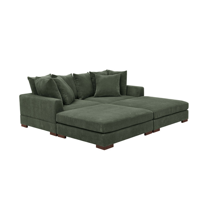 Ashon 4 - Piece Upholstered Sectional, Hunter Green Corduroy