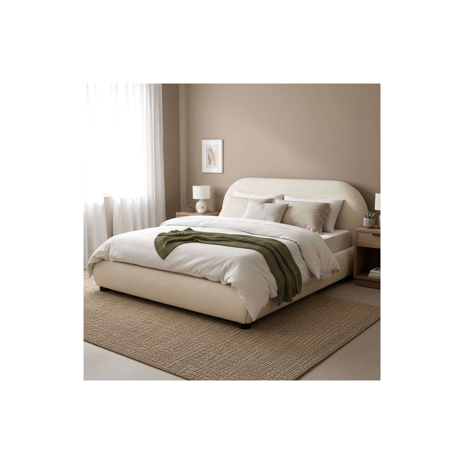 Tesso Upholstered Bed , Cream, King