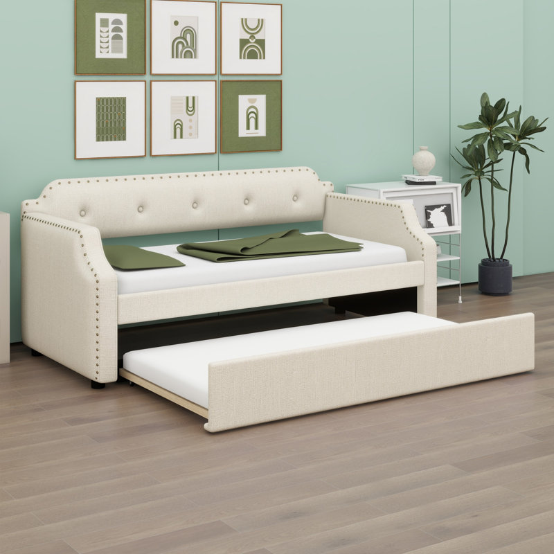 Lit de jour rembourré avec couchette, Beige