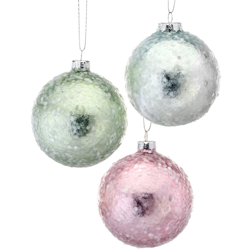 3" Glass Sequin Pearlized Ball Ornament 3 Colors Assorted"