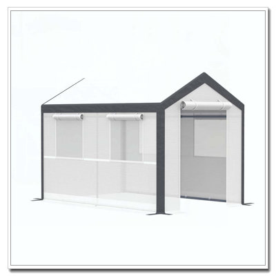Outsunny 10' x 7' x 7' Walk-In Greenhouse, Outdoor Garden Warm Hot House with 4 Roll-up Windows, 2 Zippered Doors and Weather Cover, White