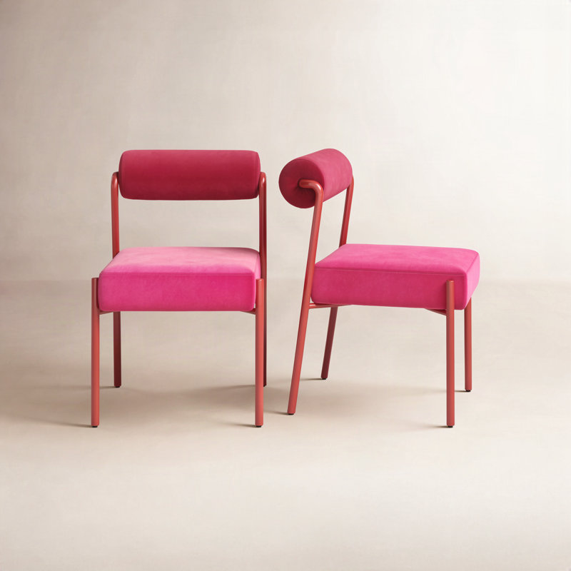 Grete 19.7'' H Velvet Upholstered Side Chair, Pink/Red, Red