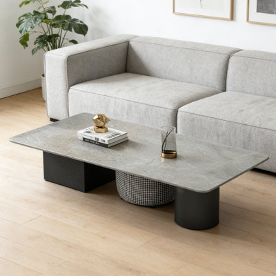 Table basse rectangulaire moderne en ardoise avec 2 tiroirs
