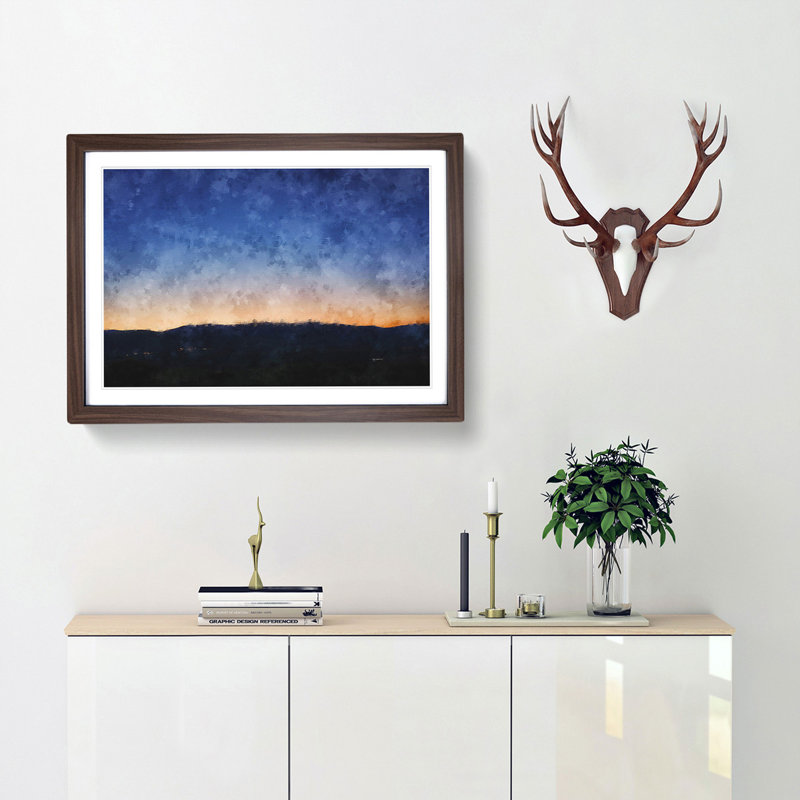 Mountain Under the Blue Sky - Picture Frame Painting Print, 62cm H x 87cm W x 2cm D, Walnut Framed