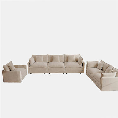 Canapé moderne, ensemble modulaire à assise très profonde pour salon 3 pièces, canapé surdimensionné, canapé 3 places, causeuse et canapé simple, chenille café clair