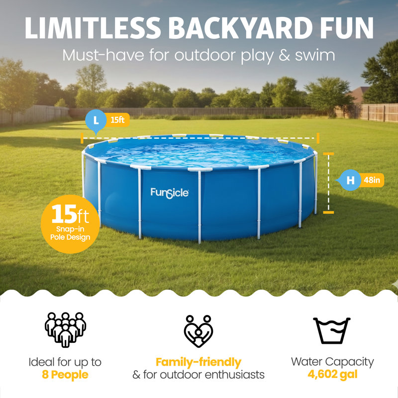 Ensemble de piscine hors-terre à cadre rond 15 pi x 48 po Funsicle, 15 pi x 48 po, Pool Only